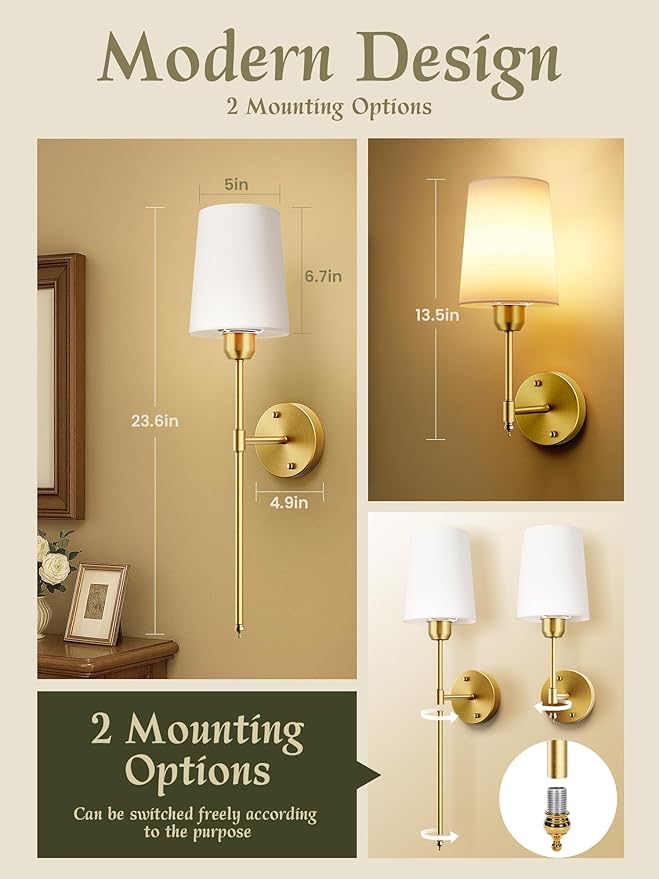 Battery Operated Wall Sconces Set of 2, Bronze Cordless Wall Lights with Rechargeable Magnetic Bulbs and Remote, Dimmable & 15 RGB Colors Wall Lamps for Bedroom Living Room Hallway 23Inch