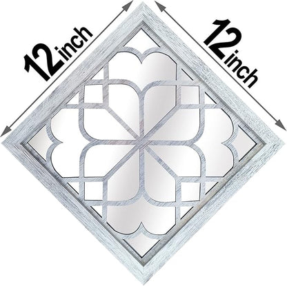 Wocred 2 PCS Square Wall Mirror,Gorgeous Rustic Farmhouse Accent,Rustic White Color Entry for Bathroom Renovation,Bedrooms,Living Rooms and More(12”x12”)