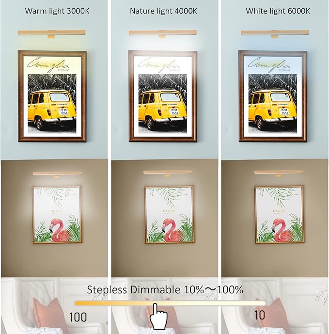 Picture Lights with Remote, Rechargeable Battery Painting Light, Dimmable/Timer Off 16 Inch Full Metal Art Display Light with 50LEDs for Picture Artwork Gallery Dartboard