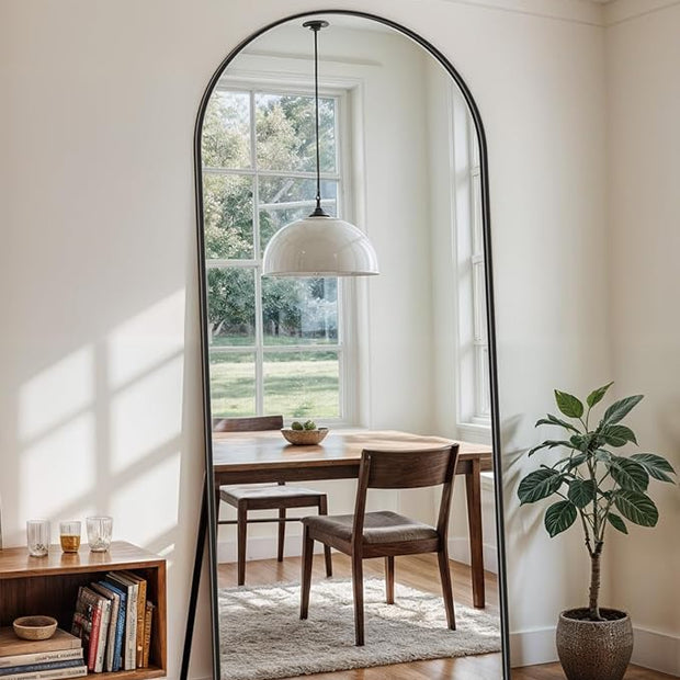 Full Length Mirror with Stand, 71"x26" Arched Full Body Mirror, Large Stand Up Mirrors, Aluminum Frame Floor Standing Mirrors, Freestanding Hanging Leaning Mounted for Bedroom Living Room, Black
