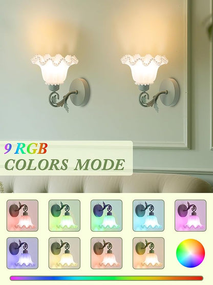 Battery Operated Wall Sconce Set of 2,Wireless Rechargeable Wall Lights with 5400mAh Bulbs & Remote & Timer,9 RGB and 3CCT Dimmable Wall Lamp for Bedroom,Living Room,Hallway Wall Decor(Green)