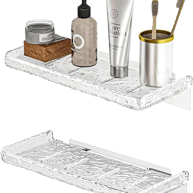 2 Piece Shower Organizer, Wall Floating Shelf, Clear Wall Mounted Organizer for Bathroom Storage and moreAcrylic No Drill Wall Mount Adhesive Shelf