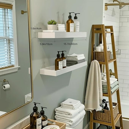 Floating Shelves for Wall, 15.7 Inch Picture Ledge with Raised Lip, Bathroom Shelves Over Toilet, Nursery Book Shelves, Kitchen Spice Rack, Wall Decor Display Ledge, Set of 2, White