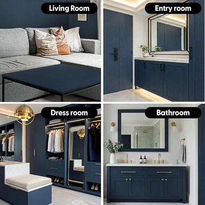 Peel and Stick Navy Blue Wood Contact Paper 17.3" x 118" Thick Waterproof Vinyl Wallpaper Roll Self Adhesive Modern Matte Wood Grain Decor Removable Film for Kitchen Countertops Cabinets