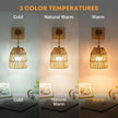 Rattan Wall Sconce, Battery Operated Wall Sconce, Rechargeable Sconces Set of 2 with 13000mAh Bulbs, Boho Wireless Battery Powered Lamp/Lights for Bedroom (Wood)
