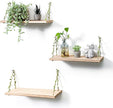 MITIME Leaf Rope Hanging Floating Shelves, Wall Swing Storage Shelf for Home Decor.17, 3-Pack (Light Color)