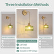 Vintage Wall Sconce Wall Lamp with Green Striped Shade Pattern Glass Adjustable Chain Retro Gold Wall Mounted Light, Modern Wall Lamp Fixtures Decor for Bedside Bedroom Indoor Doorway