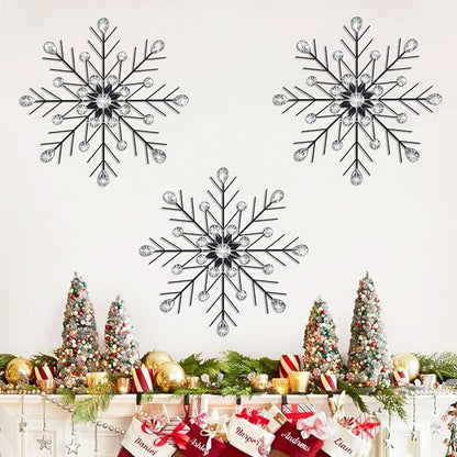 ZEXUIRU 3 Pack Black Sunburst Wall Decor – Metal Crystal Wall Art with Sparkling Rhinestones, 14’’/18 Inch Starburst Wall Hanging Set for Living Room Bedroom Bathroom – Modern Bling Home Decorations