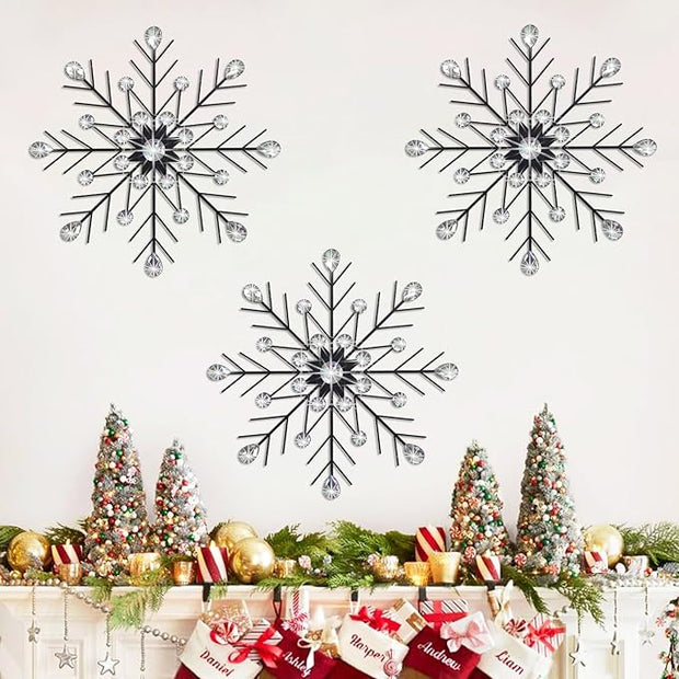 ZEXUIRU 3 Pack Black Sunburst Wall Decor – Metal Crystal Wall Art with Sparkling Rhinestones, 14’’/18 Inch Starburst Wall Hanging Set for Living Room Bedroom Bathroom – Modern Bling Home Decorations
