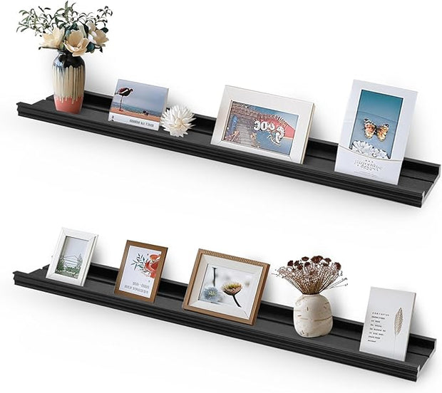 Muzilife 35.4 Inch Large Floating Shelves - Set of 2 Rustic Wood Floating Shelves - Wall Mounted Long Picture Ledge for Bathroom, Bedroom, Living Room, Black, U Shape