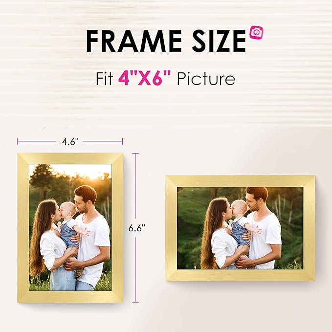 FIXSMITH 4x6 Picture Frame Bulk-4 Pack, Gold Picture Frames Collage Wall Decor, Wall & Tabletop Picture Frames, Photo Frame 4x6 with HD Plexiglass
