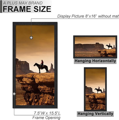 A PLUS MAX 8x16 Picture Frame Set of 4, Black Engineered Wood Frame for 8 x 16 Inch Picture Poster Photo, Light Weight 8 by 16 Frame with Wood-grain for Wall - 4 Pack/Black/8"x16"