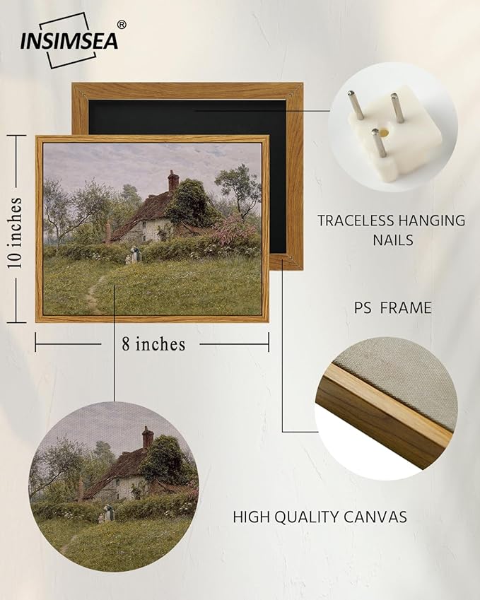 InSimSea Framed Canvas Wall Art Vintage Decor, Classical Landscape Watercolour Painting Canvas Prints Rustic Room Wall Decor Living Room Badroom Farmhouse Bathroom Decorations, 8