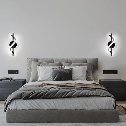 Wall Sconces Sets of 2, 12W LED Wall Mount Lights, Modern Spiral Wall Lamp, 6000K Cold Modern Light Fixture for Stairs, Living Room, Bedroom, Aisle, Hallway