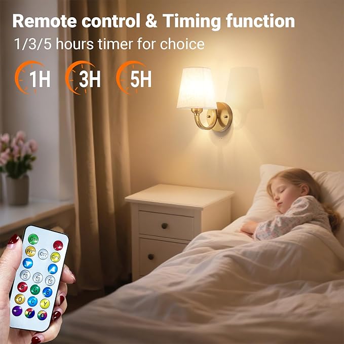 Peel and Stick Wall Sconces, No Drilling Stick On Wall Sconce, Wireless Battery Operated Wall Lights, Adhesive Wall Lamp with 10000mAh Battery Bulb for Bedroom Living Room Decor