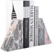 Koville Marble Bookends for Shelves, Large Bookends for Heavy Books, Natural Stone Book Stopper for Books CD Movies, Aesthetic Decorative Book Ends (Grey&Pink)