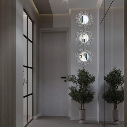Cityelf 3 Set Sunburst Mirrors for Wall Decorative Metal Mirrors Small Mirror Sets Decor Hanging Mirror Wall Sculpture for Bedroom Living Room Entryway