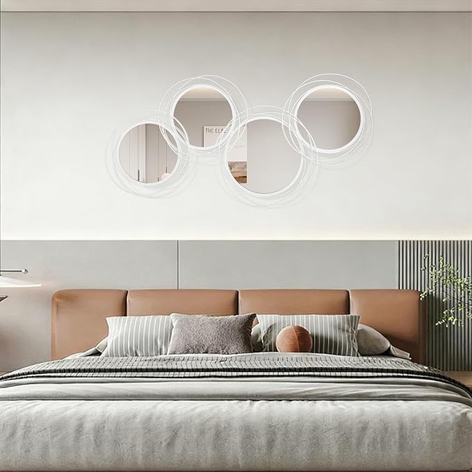 4 Pack White Round Mirror Set, Circle Wall Mounted Mirror Metal Framed Modern Decorative Mirrors for Living Room Bedroom Bathroom Entryway 20x40 Inch Decor
