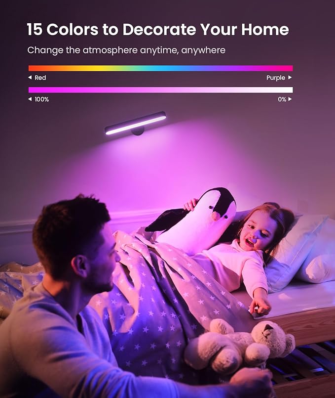 Rechargeable LED Wall Sconces 7500mAh Battery Operated Wall Lamps for Bedroom, Touch and Remote Control, 3 Colors Wall Lights 360° Rotate Dimmable Brightness with 15 RGB Colors,Black 4 Pack