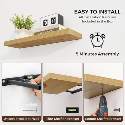 Dreamland 40 Inches Floating Shelves for Wall, 9.3 Inch Deep Floating Shelves Set of 2, Large Display & Storage Shelf, Wall Shelf for Bathroom Bedroom Living Room Kitchen Office,Oak