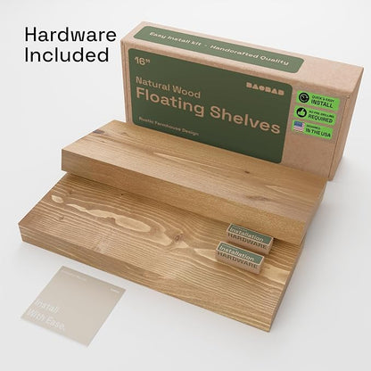 BAOBAB WORKSHOP Natural Wood Floating Shelves for Wall 16 inch - Floating Wall Shelves for Kitchen Bedroom - Wooden Bathroom Shelves - Floating Shelf - Oak Finish, 16" W x 6.7" D x 1.2”H