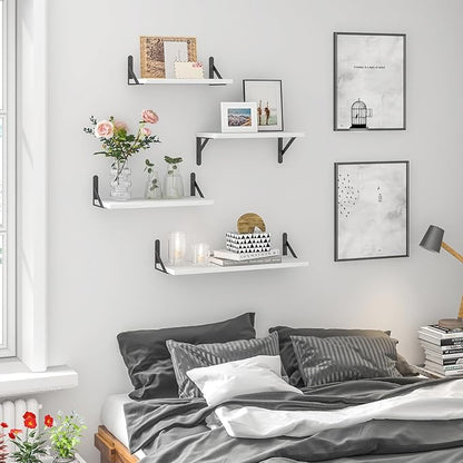 YGEOMER Floating Shelves for Wall, Different Sizes Rustic White Wall Shelves for Living Room, Bathroom, Bedroom, Kitchen, Home Decor (Set of 4)