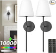 DORESshop Battery Operated Wall Sconce Set of Two, 10000mah Black Rechargeable Wall Sconce with Remote Control, 9 Colors Indoor Wireless Wall Lights for Bedroom Living Room Hallway, Dimmable
