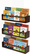 Deep Walnut Nursery Floating Shelves Set of 3– Wall Mounted Kids Bookshelf & Toy Organizer – 16 Inch Rustic Pine Hanging Display Book Shelves for Bedroom, Playroom, and Baby Decor