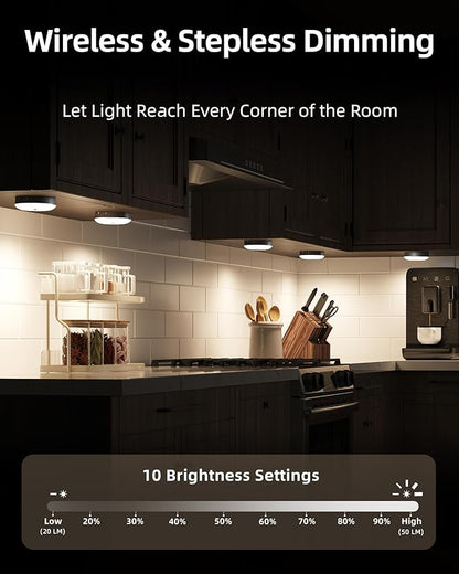 EZVALO Under Cabinet Lighting with Charging Station,1000mAh Rechargeable Puck Lights with Remote, 3 Color Temps & 12 RGB Closet Lights, Dimmable Motion Sensor Lights for Shelf, Kitchen (6 Packs)