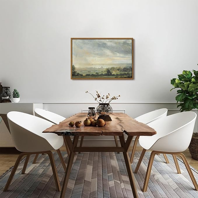 OIQArtOIQ Vintage Framed Wall Art Pastoral Landscape Canvas Art Prints Rustic Farmhouse Pictures Wall Decor Modern Cottagecore Paintings Artwork For Bedroom Kitchen Bathroom Office Living Room