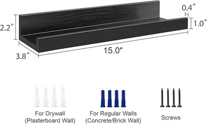 ZNZ Floating Wall Shelves for Home Decor, Durable PS Material Shelf, Strong One-Piece Design for Bedroom, Living Room, Office, Kitchen, Bathroom, Picture Ledge, Black