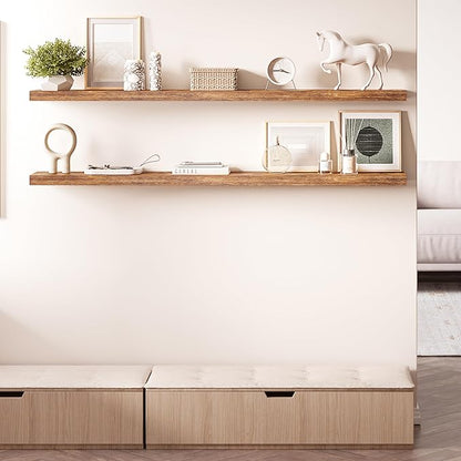 Ballucci Floating Shelves for Wall, 60" Wood Wall Shelf Set of 2, with Invisible Brackets for Bathroom, Living Room, Bedroom, Kitchen, Nursery, 8" Deep, Rustic Brown