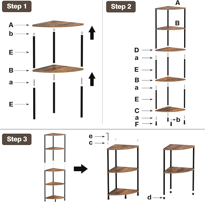 Corner Plant Stand Shelf, 5 Tier Tall Shelf Plant Stand for Indoor Plants, Rustic Brown Corner Bookshelf Wall Decor Living Room, 44.1
