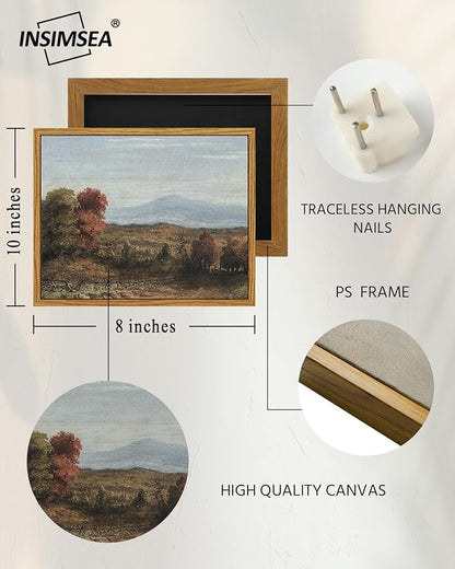 InSimSea Framed Canvas Print Art, Vintage Autumn Landscape Painting, Rustic Farmhouse Cottage Decor for Hallway Wall Floating Shelf Desk Vanity Fireplace,10x8 in,Warm Earth Tones
