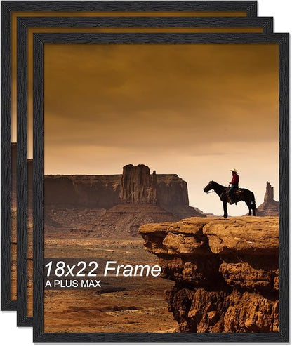 A PLUS MAX 18x22 Picture Frame Set of 3, Black Engineered Wood Frame for 18 x 22 Inch Picture Poster Photo, Light Weight 18 by 22 Frame with Wood-grain for Wall - 3 Pack/Black/18 x22
