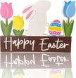 Wooden Bunny Easter Table Decorations Happy Easter Tulips Tiered Tray Decor Rustic Farmhouse Centerpiece Decor Decorative Mantle Tabletop Accent Home Office Wood Sign 6 Pcs Pink Yellow Blue White
