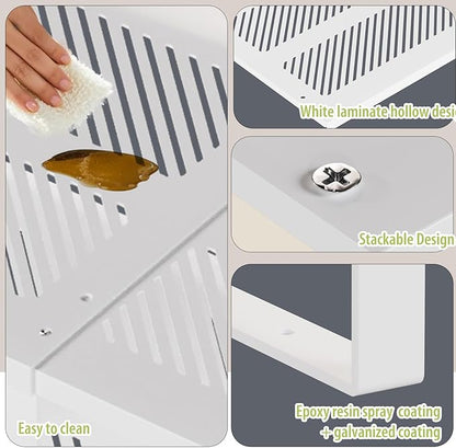 2 Pcs Stackable Kitchen Cabinet Shelf Organizer Counter Shelf Pantry Dishes Storage Shelves Rack