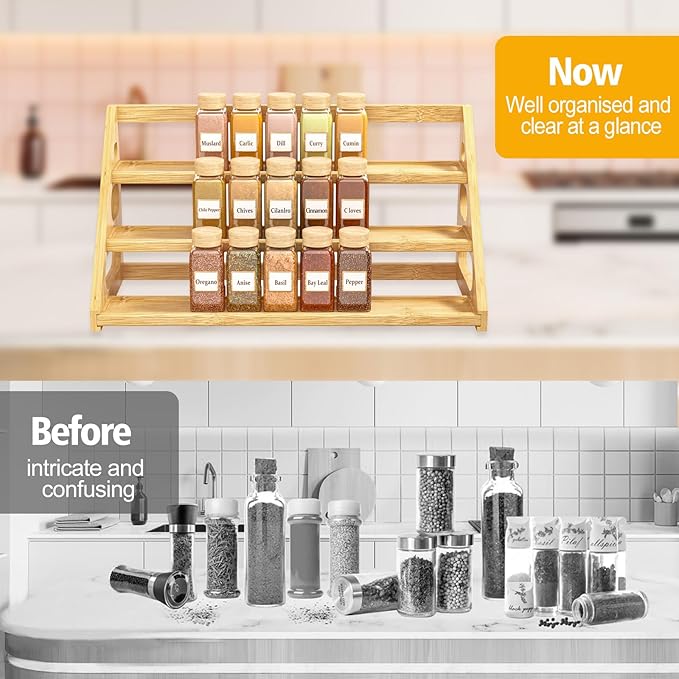 Spice Rack - Bamboo Wood Spice Rack Organization for Cabinet/Countertop