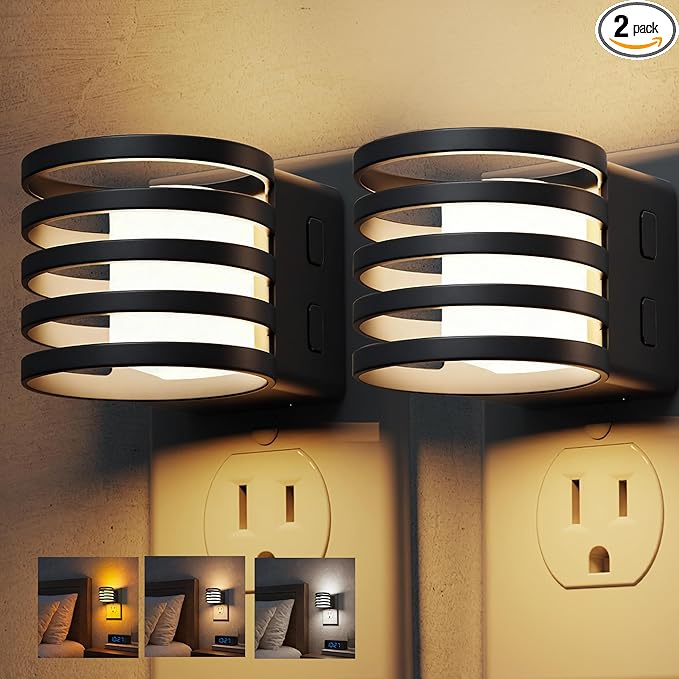 L LOHAS LED Night Light, 2 Pack 3CCT Night Lights Plug into Wall, Amber/3000K/5000K Adjustable Color Temperature Night-Lights, Dimmable Nightlight with Dusk to Dawn Sensor for Bedroom Hallway Bathroom