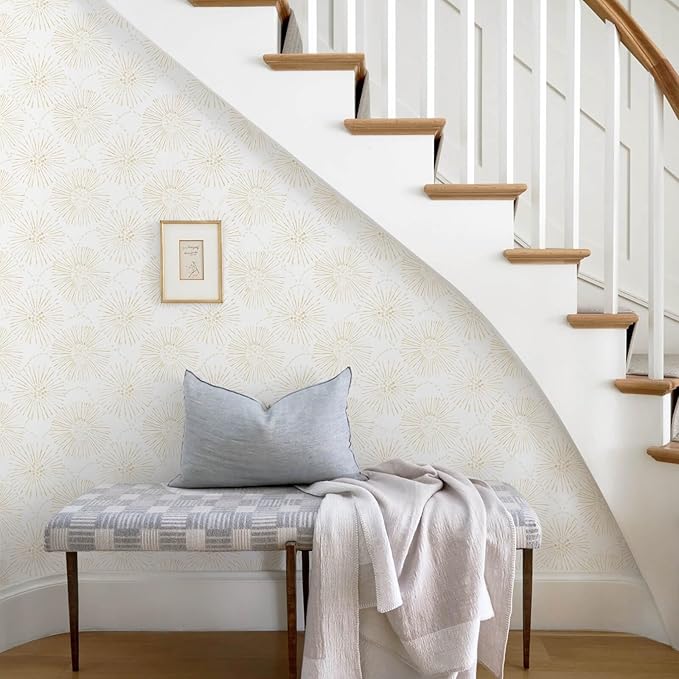 Boho Wallpaper Beige Wall Paper Peel and Stick Modern Beige and White Geometric Fireworks Contact Paper Renter Friendly Self-Adhesive Removable Bathroom Bedroom Laundry Room 17.3
