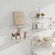Floating Shelves with Acrylic Front Lip，15.7 IN Wall Shelves for Decor Storage Set of 3， Wall Mounted Wood Shelf for Bedroom, Living Room, Bathroom, Kitchen, Picture Shelf, White