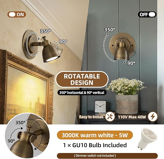 Small Wall Sconce Hardwired Single - Vintage Oil Rubbed Bronze Art Deco Indoor Mini Bell Light Fixture for Bathroom Vanity Bedroom Bedside Reading Hallway Living Room Kitchen Hall Picture