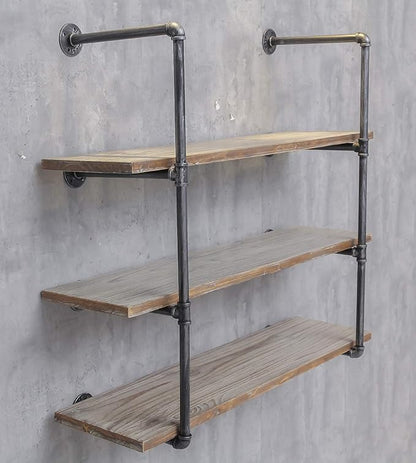 Industrial Wall Mounted Iron Floating Pipe Shelves/Shelving/Racks/Storage/Bookcases/Brackets, DIY Open Bookshelves/Shelving for Kitchen/Office, Retro Black,(4-Tier Shelf Brackets,Not Include Planks)