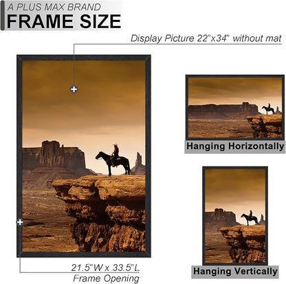 A PLUS MAX 22x34 Picture Frame, Black Engineered Wood Frame for 22 x 34 Inch Picture Poster Photo, Light Weight 22 by 34 Frame with Wood-grain for Wall - 1 Pack/Black/22 x34