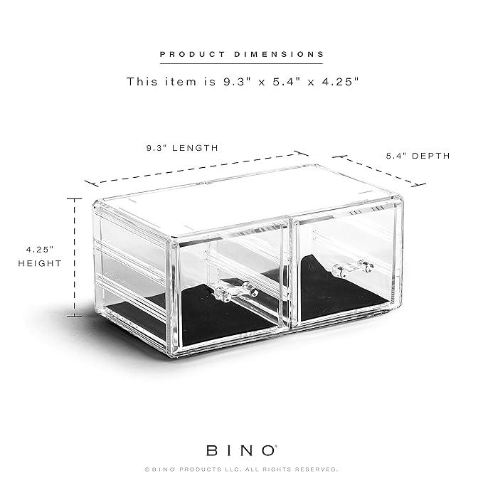 BINO THE MANHATTAN SERIES Acrylic Makeup Drawer Organizer- 2 Drawer Short | Clear Beauty Organizers and Storage| Cosmetic & Makeup Drawer| Home Organization| Jewelry & Vanity Accessories Drawers