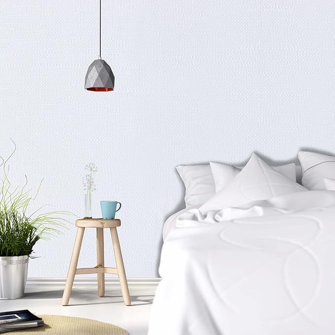 WADILE Grasscloth Peel and Stick Wallpaper 15.7in x 393.7in, Textured Contact Paper for Cabinets, Faux Linen Wall Paper Pull and Stick, Fabric Vinyl Wallpaper Self Adhesive White