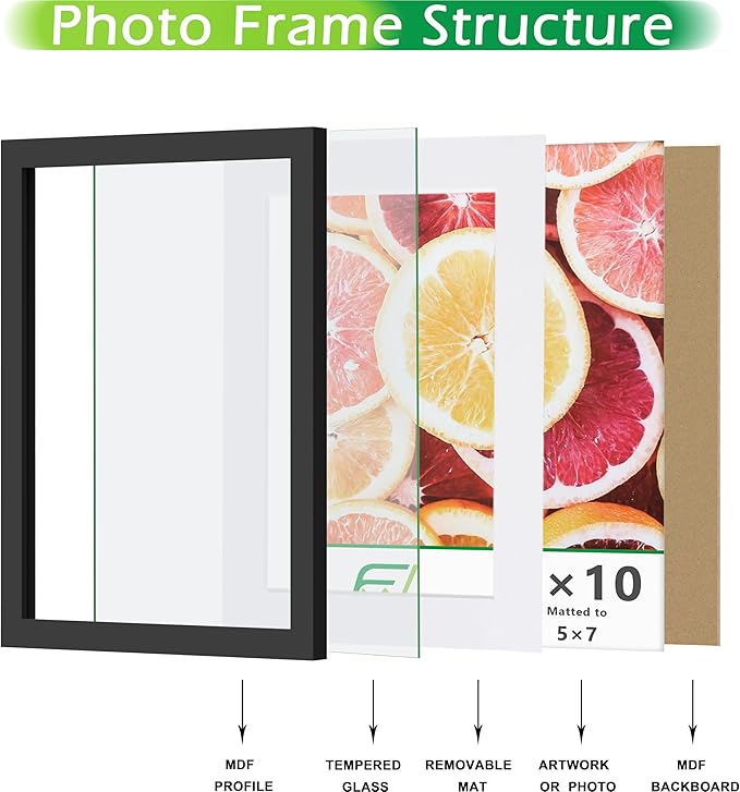 FrameWorks 10-pc Set Collage Wall Classic Wooden Picture Frames Tempered Glass/Black / 2-8"x10", 4-5"x7", 4-4"x6"