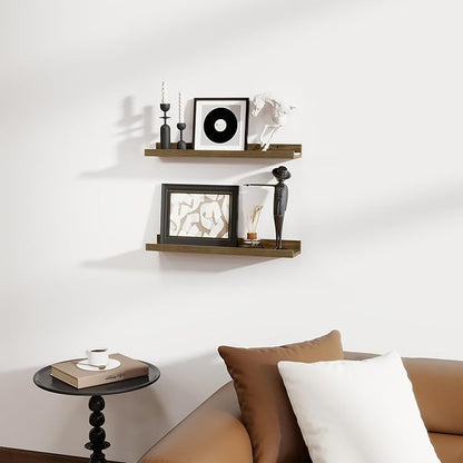 Fun Memories Picture Ledge Shelf, Pine Wood Floating Shelves Set of 2, 24 inch Nursery Book Shelves, Photo Ledge Book Shelves Wall Mounted for Living Room Kids' Room Bedroom - Light Brown