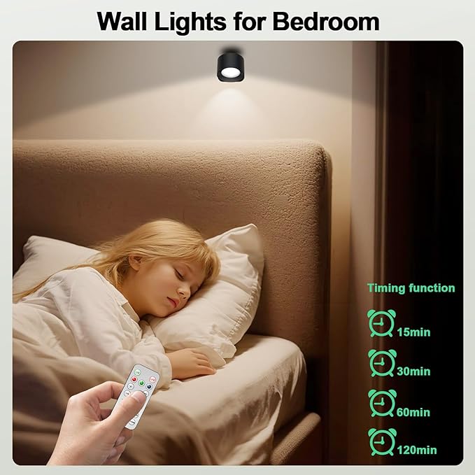 AOMEES Wall Lights Battery Operated Wall Sconce, 3 Color Temperatures & 3 Brightness Levels & Remote and Touch 360°Rotation, Mounted Cordless Lamp Magnetic Rechargeable Led Lights for Bedroom