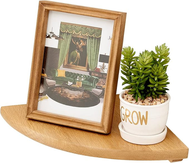 Oak Corner Shelf 14 inches Natural Wood Floating Corner Shelves Round End Wall Mounted Display Shelf Corner Plant Stand for Bathroom Kitchen Bedroom Livingroom Floating Shelves
